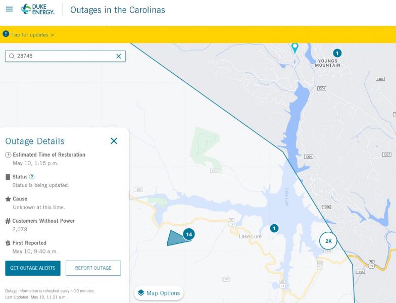 Duke Energy Power Restoration Estimate