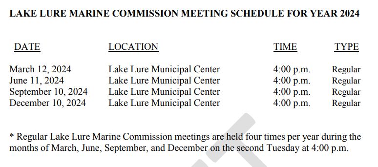 Draft marina Commission Meeting Schedule