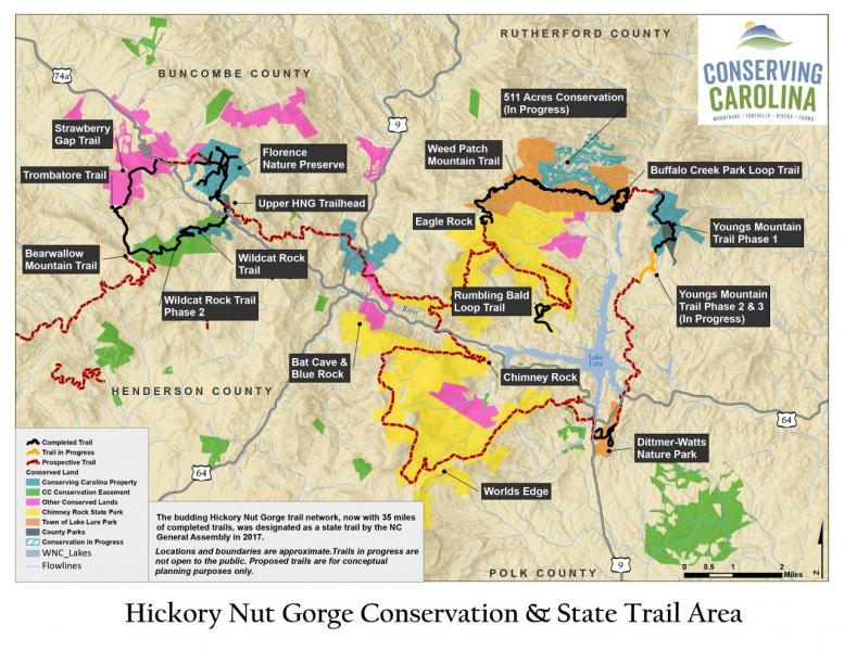 Map of the Hickory Nut Gorge State Trail