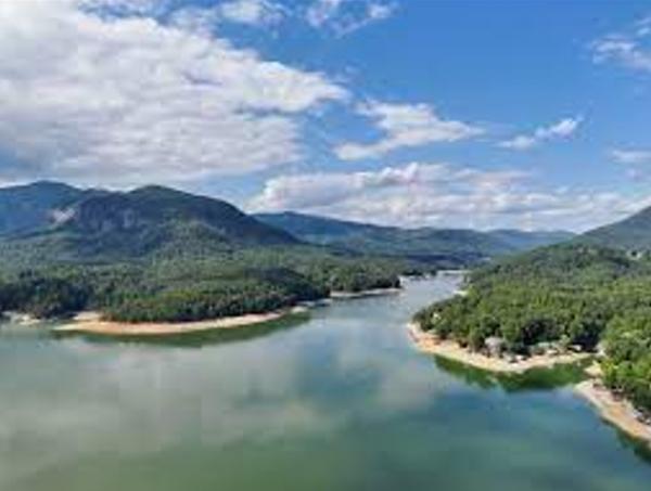 Lake Lure Aerial View with Water Drawn Down
