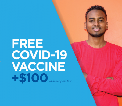 Poster for Free COVID-19 Vaccines and $100 Cash Cards