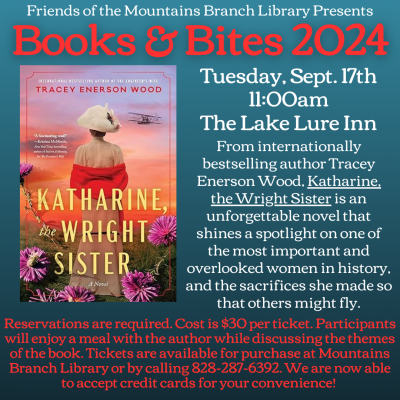 Books and Bites -Tracey Enerson Wood and her new book “Katharine: The Wright Sister" on Sept. 17th at 11:00am