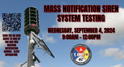 MASS NOTIFICATION SIREN SYSTEM TESTING – WEDNESDAY, SEPTEMBER 4, 2024